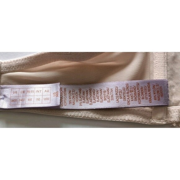 Savage x Fenty Caged Bra Size 34DD Unlined Floral Lace Beige Strappy Waist Tie - Picture 4 of 13